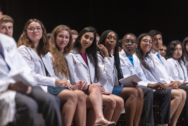 Picture of MD/MPH students at the White Coat Ceremony in July 2023.