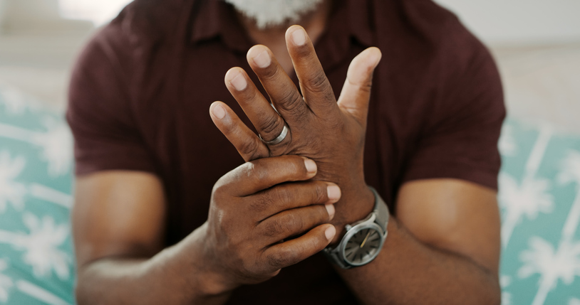 Patient rubbing ailment on hand