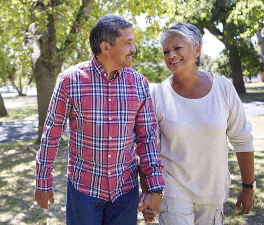 happy couple walking