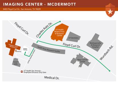 A map of driving directions to McDermott Imaging Center