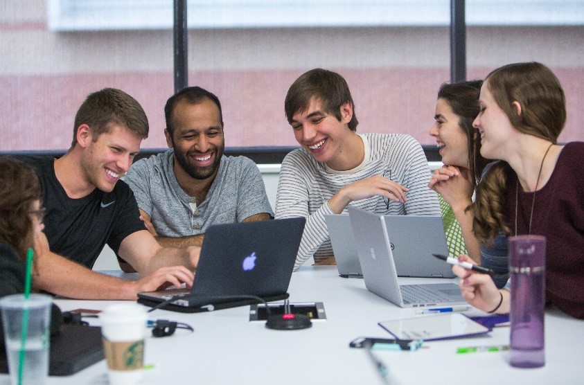 group of medical student gathered at table