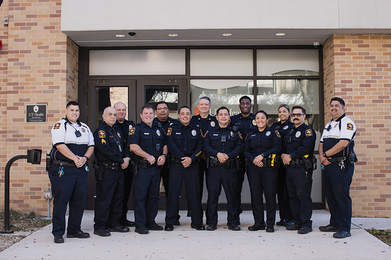 Campus police patrol officers in cruiser at UT Health San Antonio