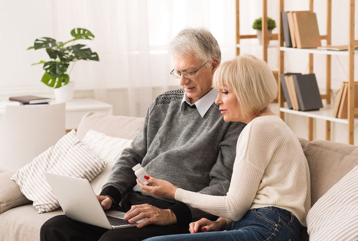 Elderly couple in video visit