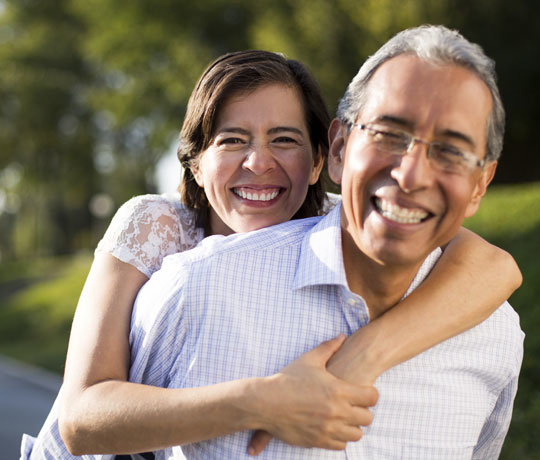 happy couple hugging