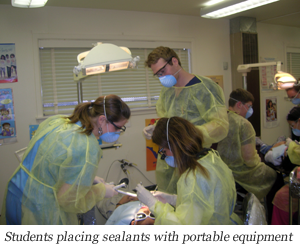 Image of Students placing sealants with portable equipment