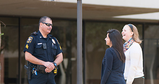 Campus crime prevention officer helping UTHSCSA students
