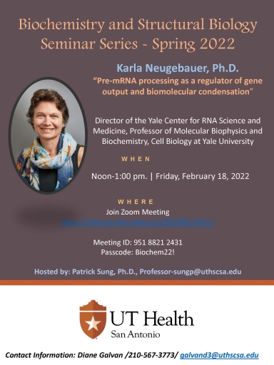 Biochemistry and Structural Biology Seminar Series-Karla Neugebauer Event Flyer