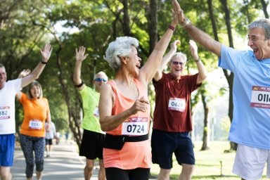 Older group of people running