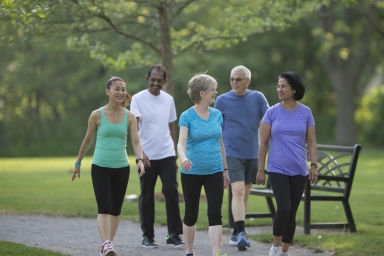 group walking in park