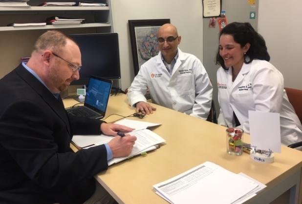 Chris Green, CPA, met with Josephine A. Taverna, M.D. and Nameer Kirma, Ph.D. to discuss the research sponsored agreement