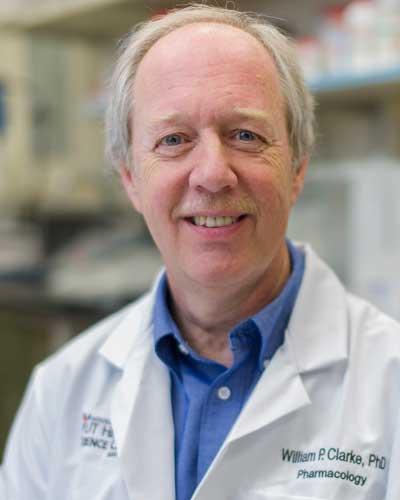 William P. Clarke, Ph.D., professor of pharmacology, is an outstanding mentor to students as he conducts biomedical research to find locally acting, safer drugs for pain relief.